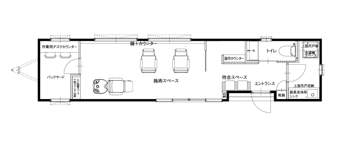 画像：フルサイズ型トレーラーハウスの間取り図